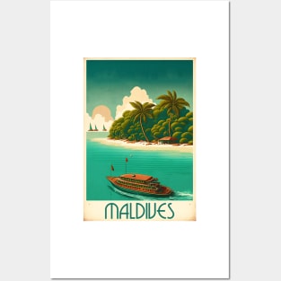 Maldives Island Vintage Travel Art Poster Posters and Art